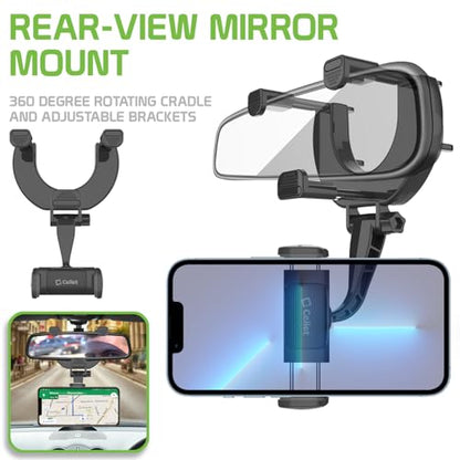 Cellet Vehicle Rear View Mirror Phone Holder Mount Universal Smartphone Cradle Compatible to iPhone 14 Pro Max Mini SE 13 12 11 XR XS Galaxy Z Flip Z Fold S22 S21 S20 S10 Google Map GPS Navigation - style: Style 3