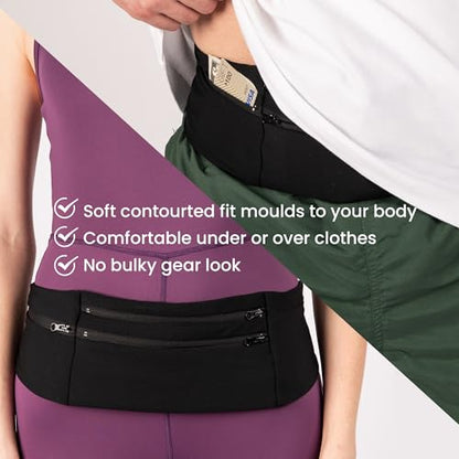 StashBandz Running Belt & Money Belt, 3 Zippered Pockets, Phone Holder - size: Large