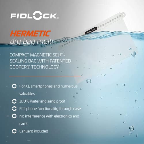 FIDLOCK Hermetic Dry Bag Flexible Magnetic Bag, Maxi, Transparent Black | Maxi Dry Bag, Gooper Magnetic Self-Sealing Closure, Water/Dust/Sand Protection, Touchscreen Window, Lanyard Carry, XL Phone - color: Transparent Black, size: Maxi
