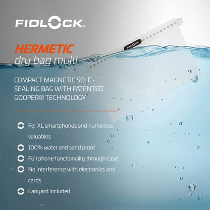 FIDLOCK Hermetic Dry Bag Flexible Magnetic Bag, Maxi, Transparent Black | Maxi Dry Bag, Gooper Magnetic Self-Sealing Closure, Water/Dust/Sand Protection, Touchscreen Window, Lanyard Carry, XL Phone - color: Transparent Black, size: Maxi