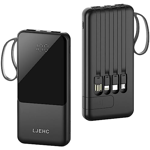 Portable Charger with Built in Cables,10000mAh Slim USB C Power Bank, Black - color: Black