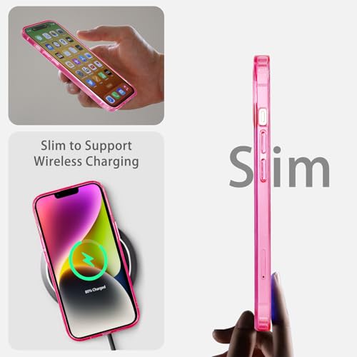 JJGoo Compatiable with iPhone 14 Case Clear, Transparent Shockproof Phone Case, Slim Anti-Scratch Hard PC Back Protective Cover Bumper, Transparent Pink - color: Transparent Pink