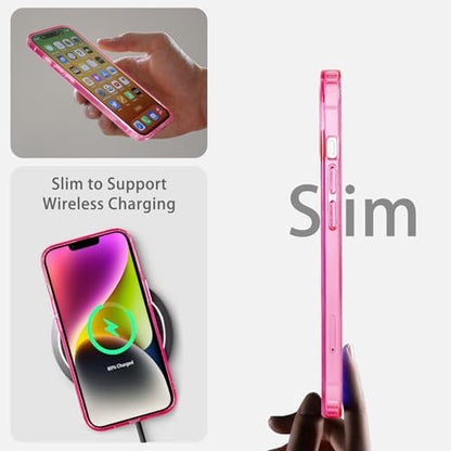 JJGoo Compatiable with iPhone 14 Case Clear, Transparent Shockproof Phone Case, Slim Anti-Scratch Hard PC Back Protective Cover Bumper, Transparent Pink - color: Transparent Pink