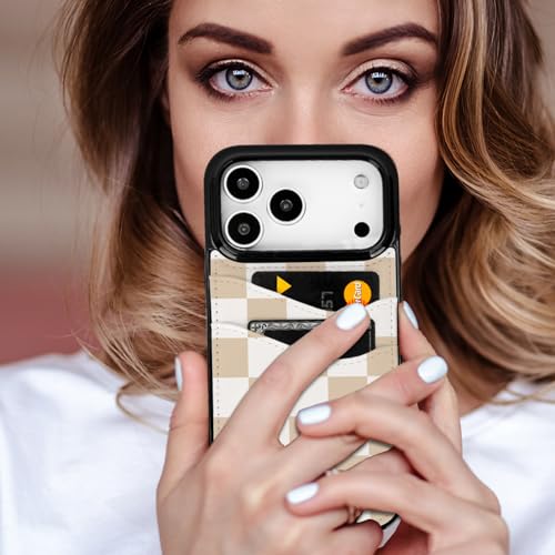 Compatible with iPhone 17 Pro Max Wallet Case | with Card Holder PU Leather Slot Shockproof Soft TPU Cover for Women Girls Cute Case (Neutral Checkerboard) - color: Checkerboard, size: iPhone 17 Pro Max 6.9 inch