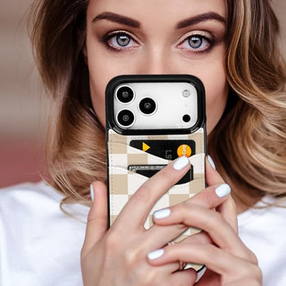 Compatible with iPhone 17 Pro Max Wallet Case | with Card Holder PU Leather Slot Shockproof Soft TPU Cover for Women Girls Cute Case (Neutral Checkerboard) - color: Checkerboard, size: iPhone 17 Pro Max 6.9 inch