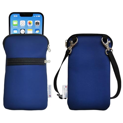 Tainada Crossbody 2-Zip Phone Case Bag w/Neck Strap (Navy Blue) | For Men/Women; Water-resistant neoprene material, shockproof, lightweight; Compatible with most of smartphones - color: Navy Blue