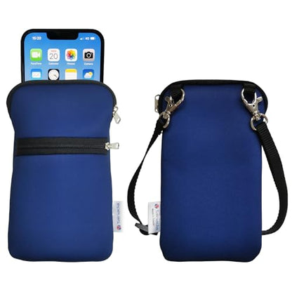 Tainada Crossbody 2-Zip Phone Case Bag w/Neck Strap (Navy Blue) | For Men/Women; Water-resistant neoprene material, shockproof, lightweight; Compatible with most of smartphones - color: Navy Blue