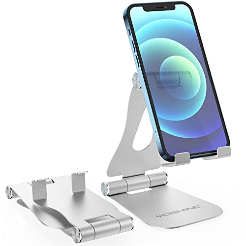 Adjustable Phone Stands, YOSHINE Foldable Cell Phone Holder, Updated Solid Aluminum Phone Dock, Cradle, Portable Cell Phone Stand for Desk Universal Tablet Stand Fits All Android Smartphones - Silver - color: Silver