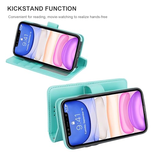 Bocasal Detachable Wallet Case Card Holder for iPhone 11, Light Blue | Kickstand Card Slots Holder PU Leather Magnetic Shockproof Wrist Strap Removable Flip Protective Cover 6.1 inch - color: Light Blue