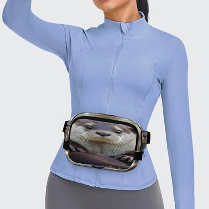 Cute Otter Fanny Packs for Women Men Double Layer Fashion Waist Pack Adjustable Belt Bag with Pockets Small Crossbody Bags for Running Hiking Workout Travel Daily Use