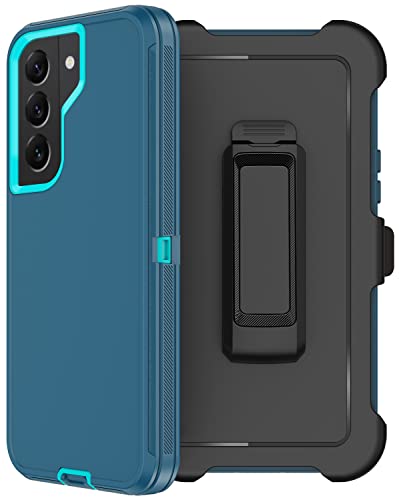 for Samsung Galaxy S22 Case with Belt Clip Holster, 2X Screen Protector, [Military Grade Protection] Heavy Duty Full Body Shockproof Dust-Proof Rugged Protective Cover for Samsung S22 5G Turquoise - color: Turquoise
