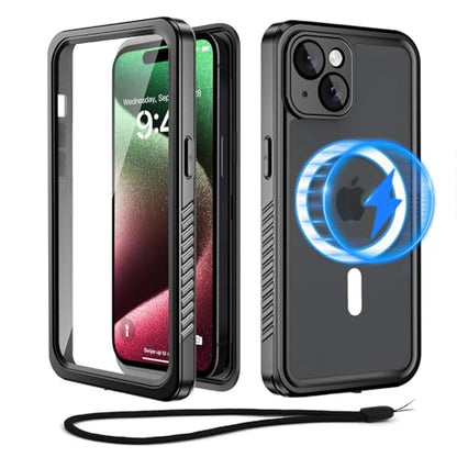 Beeasy for iPhone 15 Waterproof Case Compatible with Magsafe IP68 Underwater Military Grade, Phone Case with Shockproof, Dustproof, Rugged 360 Full Body Protection Cover with Built-in Screen Protector - size: iPhone 15 (6.1")