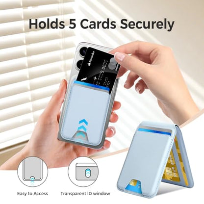 for MagSafe Wallet，Leather Magnetic Wallet for Phone with Adjustable Stand，5 Magnetic Credit Card Holder RFID Blocking for iPhone 17 16 15 14 13 12 Pro Max Air Series Cases(Slim-Light blue) - color: Slim-Light blue