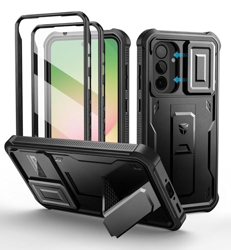 Dexnor for Samsung Galaxy A56-5G Case, [2 Front Frame] [Built-in Magnetic Slide Camera Cover & Kickstand] Heavy Duty Protection Shockproof Phone Case with Screen Protector, 6.7 inch Black - color: Black, size: Samsung A56 5G