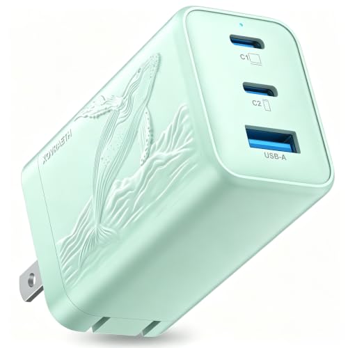 65W GaN Fast Charger Block,3-Port USB C Wall Charger,Compact Foldable Design, Compatible with iPhone 16/15 Series,Galaxy S25/S24 Ultra(Green) - color: 7Green Orca