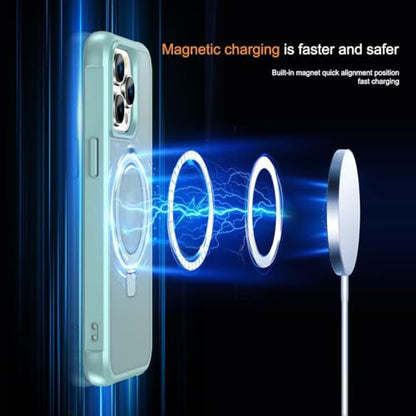 CHAOFEnG Magnetic Compatible with iPhone 13 Pro Case with Stand [Military Grade Drop Tested][Compatible with Magnet] Ring Translucent Slim Hard Back Soft Edge, Teal Green - color: Teal Green, size: iPhone 13 Pro