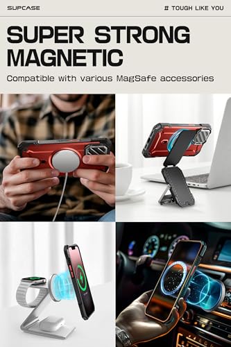 SUPCASE for iPhone 17e/16e Case with Camera Cover Stand, Red | Compatible with MagSafe, Built-in Kickstand, Military-Grade Protection, Magnetic Phone Case for iPhone 15/14/13, UBMag XT - color: Ruddy