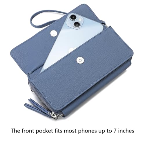 RFID Crossbody Wallet Wristlet Purse with Phone Pocket For Women Vegan Leather - color: Ch-retro Blue
