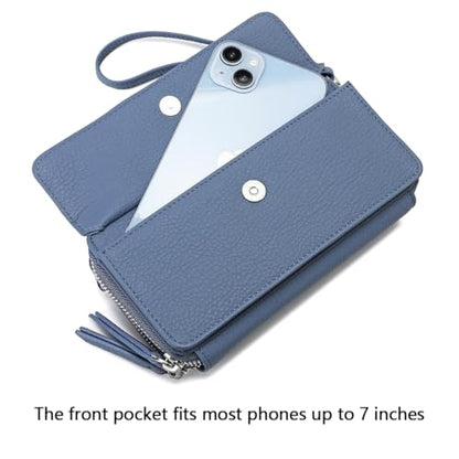 RFID Crossbody Wallet Wristlet Purse with Phone Pocket For Women Vegan Leather - color: Ch-retro Blue