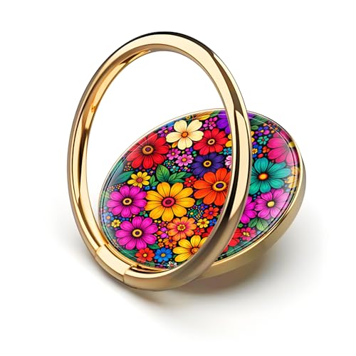 Cell Phone Ring Holder, Cute Metal Phone Grip Stand Finger Ring Kickstand, Flexible 360°Rotation Phone Tablet Case Accessories Compatible with Most Phones Boho Colorful Flowers - color: Boho Colorful Flowers