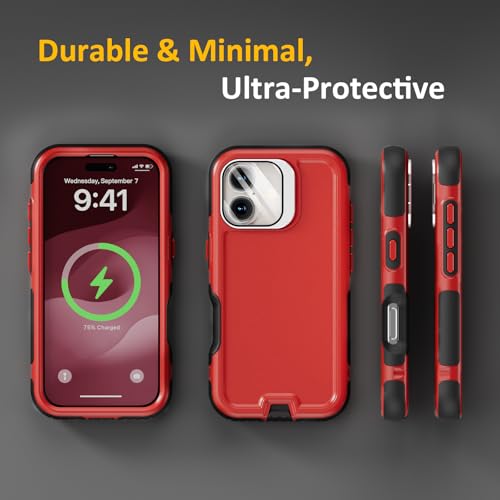 Follaroma Magnetic for iPhone 17 Case with Camera Stand, Red, 6.3" | Built-in Glass Camera Cover,Compatible with MagSafe,Heavy Duty Shockproof Protective,Military-Grade Anti-DropDual Layer Cover - color: Black Red, size: iPhone 17 6.3''