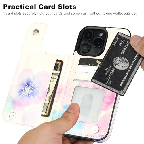HAOPINSH for iPhone 16 Pro Max Wallet Case with Card Holder, Pale Flower Pattern Back Flip Folio PU Leather Kickstand Card Slots Case for Women Girls, Double Magnetic Clasp Shockproof 6.9" - color: Pale Flower