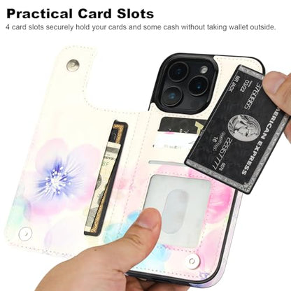 HAOPINSH for iPhone 16 Pro Max Wallet Case with Card Holder, Pale Flower Pattern Back Flip Folio PU Leather Kickstand Card Slots Case for Women Girls, Double Magnetic Clasp Shockproof 6.9" - color: Pale Flower