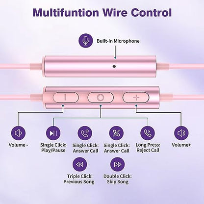 USB C Headphones for iPhone 18 Pro Max 17 16 15/Galaxy S26 FE Wired Earbuds - color: Rose-Pink