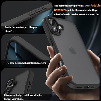 for iPhone 17 Case Translucent Matte Phone Cover, [10 FT Military Grade Drop Protection] Slim Durable Shockproof Protective Bumper (Black, iPhone 17) - color: Black, size: iPhone 17