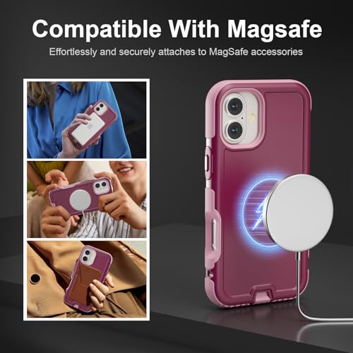 Follaroma Magnetic for iPhone 16 Case, Heavy Duty Cases, Purple Pink,6.1" | Compatible with MagSafe, Heavy Duty Shockproof,Military-Grade Anti-Drop Protective,Dual Layer Magnetic Protection Phone Cover - color: Purple Pink, size: iPhone 16 6.1''