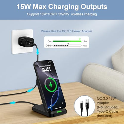 Samsung Wireless Charger Fast Charging Stand Desk Phone Station for Android Samsung Galaxy S26 Ultra/S25/S24/S23/S22/S21,15W Fast Wireless Charger Pad for Motorola Edge 2025/G Stylus 5G/G Power 2025 - color: Black