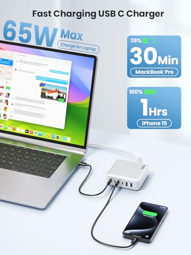 USB C Charger Block 200W[2025 Upgraded] GaN III 6 Port Fast Charging Station Hub,PD 65W USB C Laptop Charger Compatible with MacBook Pro/Air,iPad,iPhone 16/15,Galaxy S23/S24 Steam Deck Dell XPS etc - color: Cool-white, size: 200W