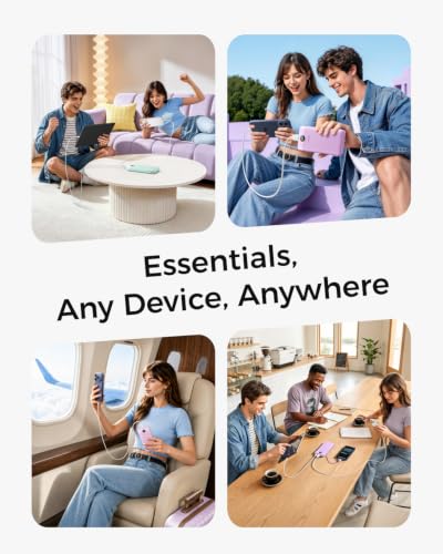 VEGER Portable Charger for iPhone, Power Bank Built in Cables and Wall Plug - color: E Purple