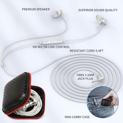 ASKUBSKU 3.5mm Headphones 5.9ft Long Cord Wired Earbuds with Mic, Silver - color: Silver
