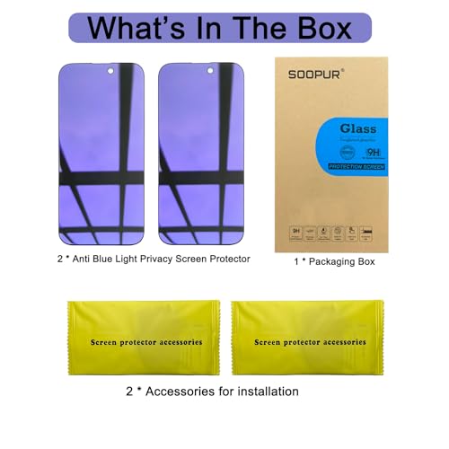 2 Pack Compatible with iPhone 14 Pro Max Privacy Screen Protector, Anti-Spy Anti-Blue Light Eye Protection Tempered Glass Film, Scratch Resistant, Full Coverage, Case Friendly - size: for iPhone 14 Pro Max