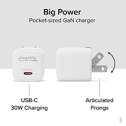 Plugable 30W USB-C GaN Charger, White
