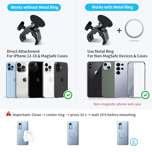 Magnetic Phone Holder Clamp Mount –Strong Magnet Mount for Gym, Microphone Stand, Treadmill, Stroller, Spin Bike, Golf cart, Handlebar,Dia 0.4-2" Rod, compatible with iPhone 16 15 14 13 12 series