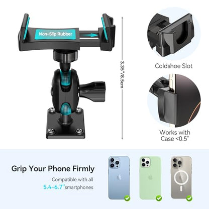 MAGJIEYX Car Phone Holder for Truck/Wall/Boat, Drill-Base Mount for Van/Dashboard Durable 360°Adjustable & Firm Grip Clamp Stand Compatible with 4.7"-6.9" iPhone/HTC/LG/Nexus/Samsung/Huawei
