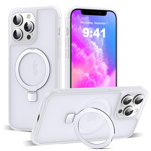 SKYLMW Compatible with iPhone 11 Pro Max Case with Stand,Translucent | iPhone 11 Pro Max Phone Case 6.5",Magnetic Ring Stand,Compatible with MagSafe,Military-Grade Protection,Great Grip Feeling - color: Translucent, size: Iphone 11 Pro Max
