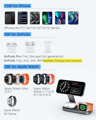 Keepro 3-in-1 Charging Station for Apple Device, Foldable Magnetic Wireless Fast Charger Stand Compatible with MagSafe for iPhone 18/17/16/15/14/13/12/Air/Duo Series, Apple Watch & AirPods-Black - color: Black