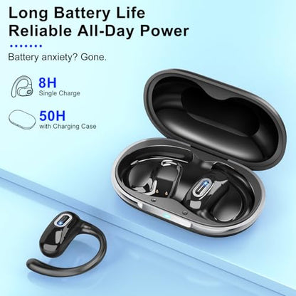 Qecnato Open Ear Headphones, Bluetooth 5.4 Earbuds, 50H, Air Conduction Ear Buds, HD Stereo Bass Over Ear Earphones with Earhooks, Ultra-Comfort Secure Fit, IPX7 Waterproof Headset for Working Sports