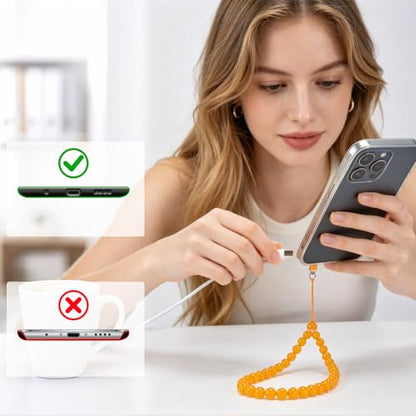 Agate Beaded Phone Wrist Strap for Women Men Stone Beads Charm Handmade Cellphone Chain Lanyard with Tether Tab - color: Yellow-2, size: 8mm Beads