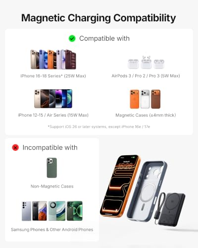 INIU Magnetic Slimmest Power Bank, 10000mAh Qi2.2 Portable Charger - color: Black