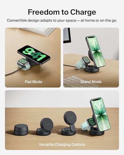 Belkin Qi2.2 25W Wireless 2 in 1 iPhone Charger, Fast Charging for Travel - color: Black, style: 2 in 1