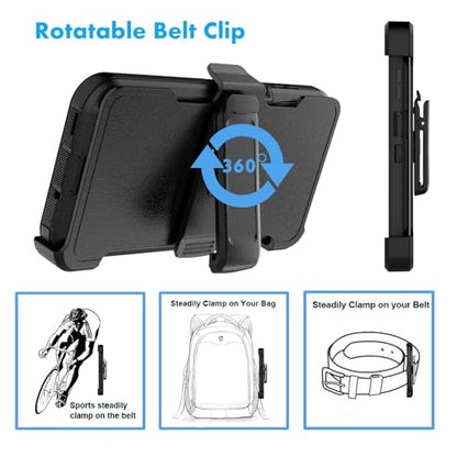 Njjex Rugged Case for Samsung Galaxy A16 5G, for Samsung A16 5G Case with Belt Clip Holster, Built-in Screen Protector Heavy Duty Shockproof Locking Swivel Holster Kickstand Hard Phone Cover [Black] - color: Black/Black