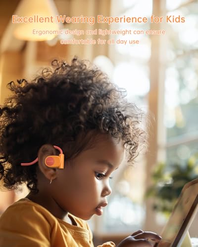 Mehomeli Kid Headphones, Air Conduction Open Ear Headphones, 3.5mm Jack - color: Orange