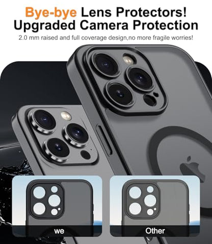 Magnetic for iPhone 16 Pro Case with Screen Protector+Removable Wallet | Compatible with MagSafe,Slim Translucent Matte Phone Cover with Magnet Credit Card Holder,Black - color: z Black