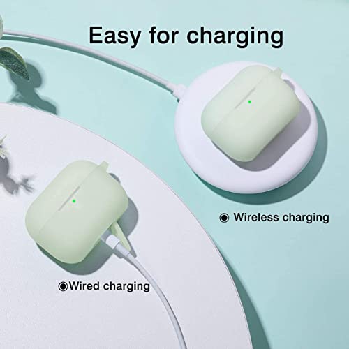 Lerobo for AirPod Pro Case, Silicone Cover with Keychain, Nightglow Green - color: Nightglow Green