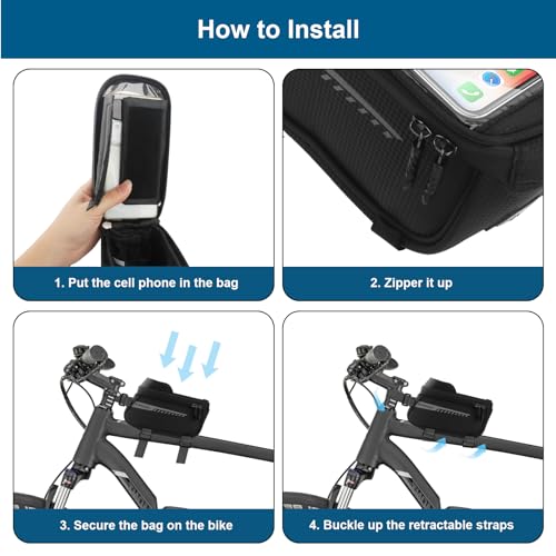 Bike Phone Handlebar Bag Quick Release Bike Front Frame Bag Bike Phone Mount Bag Waterproof Sensitive Touch Screen & Sun Visor Bike Top Tube Bag Suitable for Cell Phones 7'' - style: Bike Front Frame Bag