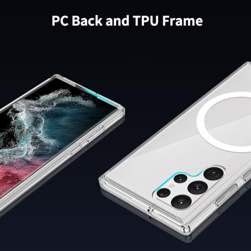 for Samsung Galaxy S22 Ultra Case Magnetic, [Compatible with Magsafe] 6.8-Inch Slim Fit Transparent Protection Wireless Charging Shockproof Anti-Slip TPU and PC Protective Phone Cover, Clear - color: Clear Magnetic